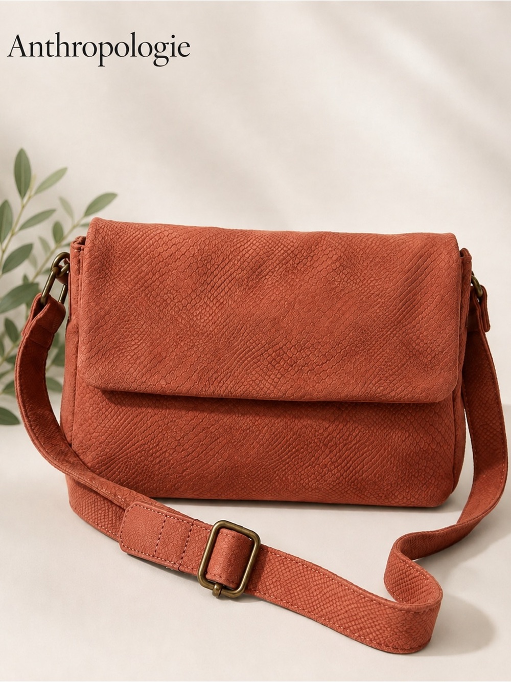Anthropologie Rust Textured Crossbody Shoulder Bag